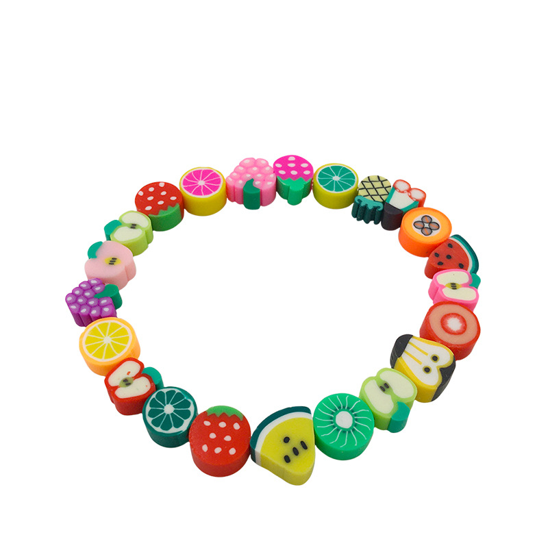 Mixed Boxed 370 PCs Polymer Clay Punch Slice Smiley Fruit Flat Beads Elastic String DIY Bracelet Necklace Accessories