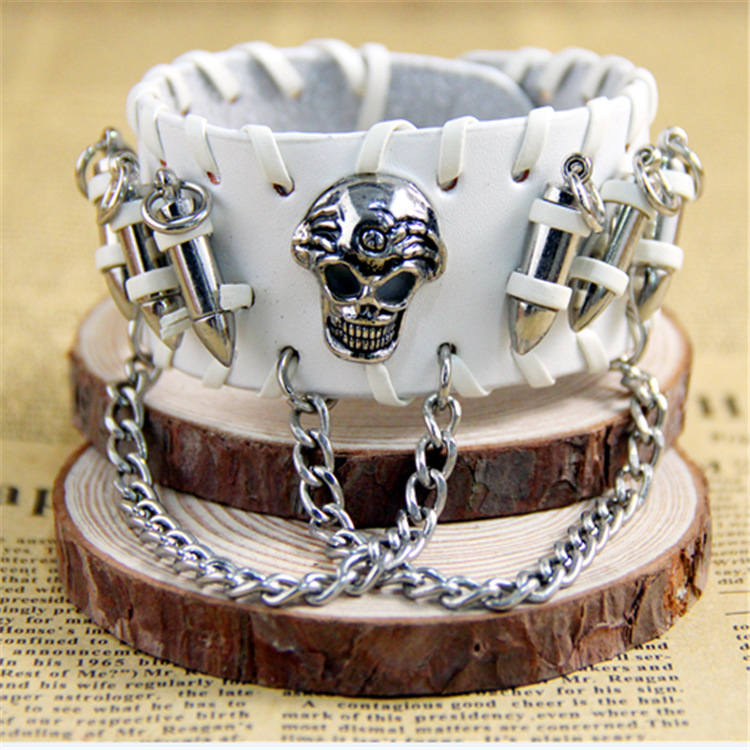 from AliExpress European and American Ornament Retro Punk Bullet Skull Chain Bracelet Cattle Leather Bracelet