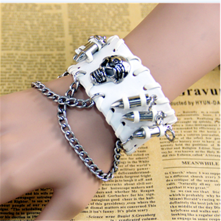 from AliExpress European and American Ornament Retro Punk Bullet Skull Chain Bracelet Cattle Leather Bracelet