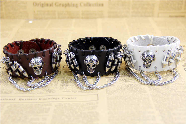 from AliExpress European and American Ornament Retro Punk Bullet Skull Chain Bracelet Cattle Leather Bracelet from AliExpress European and American Ornament Retro Punk Bullet Skull Chain Bracelet Cattle Leather Bracelet