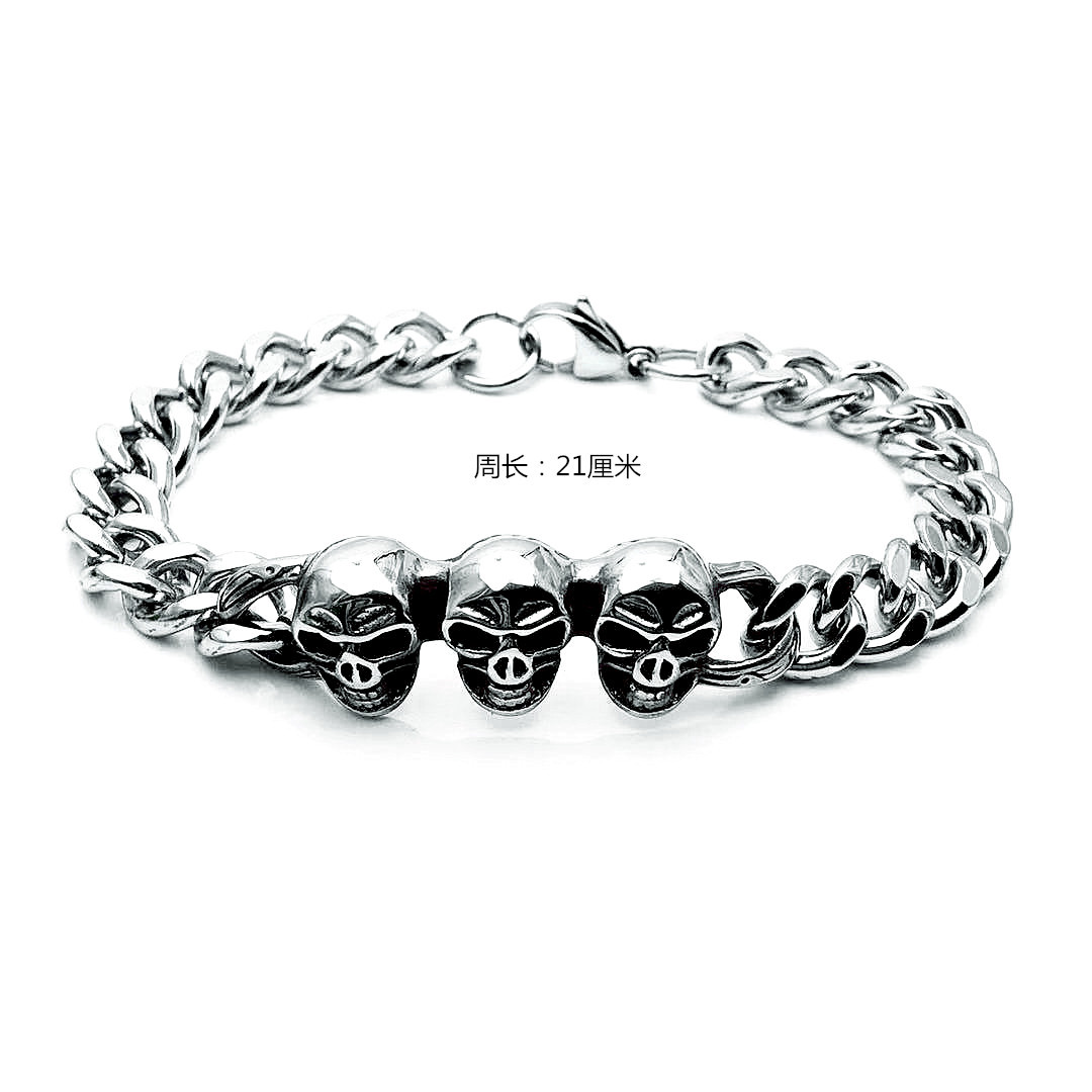 Stainless Steel Bracelet Wholesale European and American Vintage Bracelet Skull Leather Woven Bracelet Leather Bracelet Ornament Factory