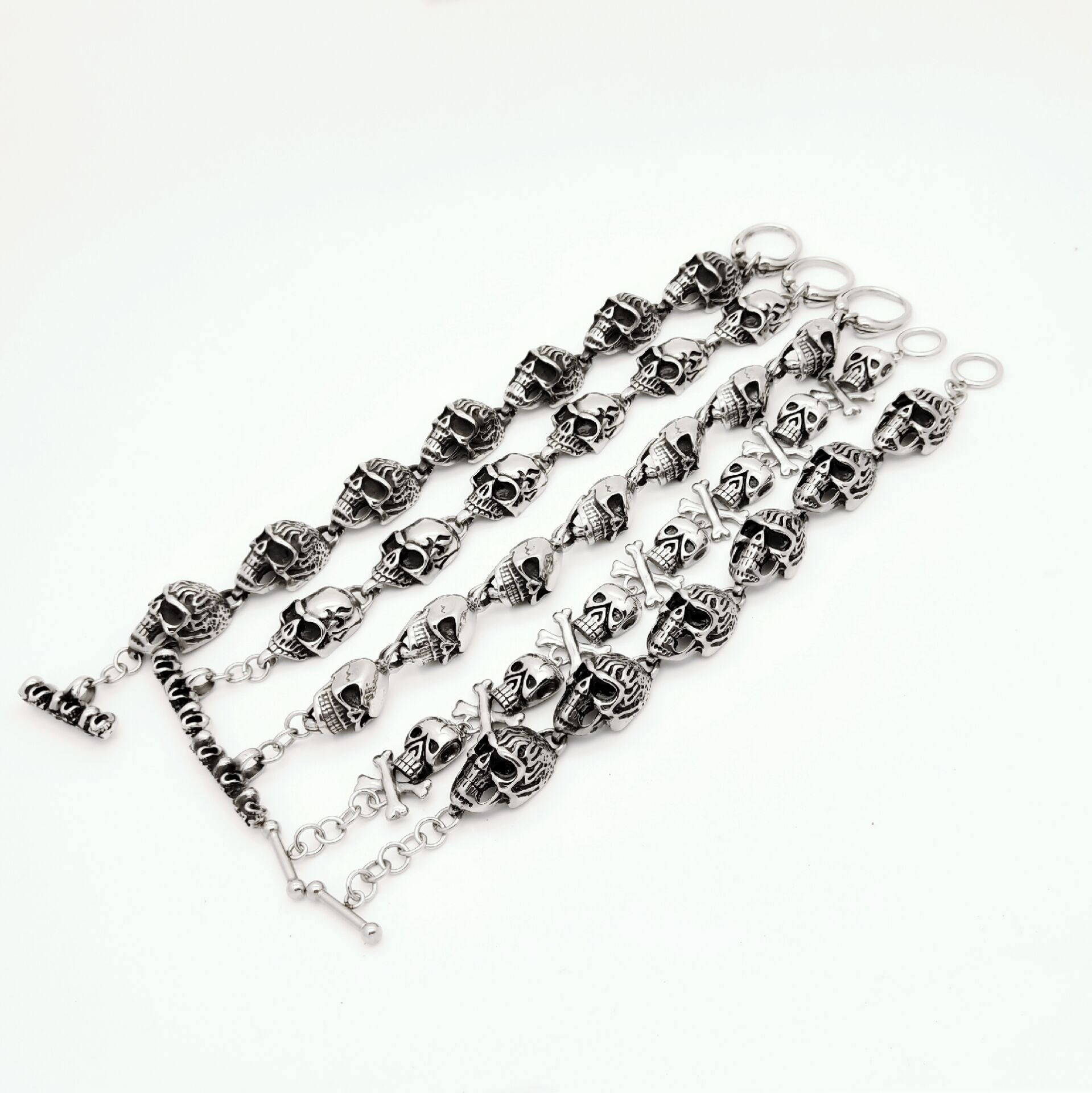 Stainless Steel Bracelet Wholesale European and American Vintage Bracelet Skull Leather Woven Bracelet Leather Bracelet Ornament Factory
