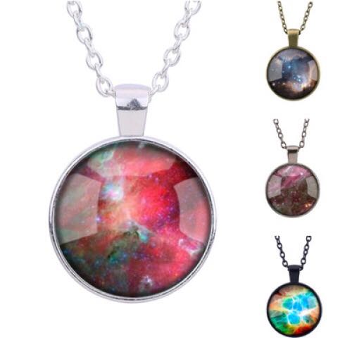 Vintage glass map time gem necklace pendant