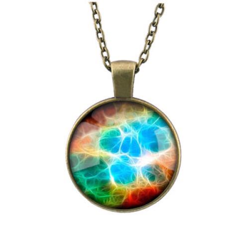 Vintage glass map time gem necklace pendant