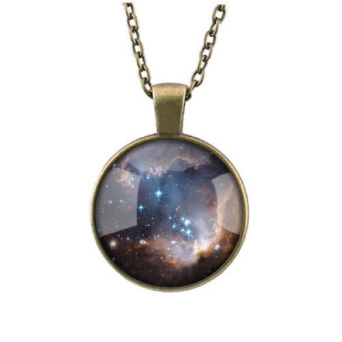 Vintage glass map time gem necklace pendant