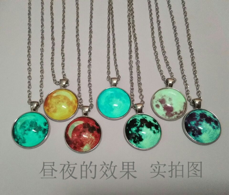 Stardust universe glass time gem Christmas sky luminous stainless steel pendant necklace