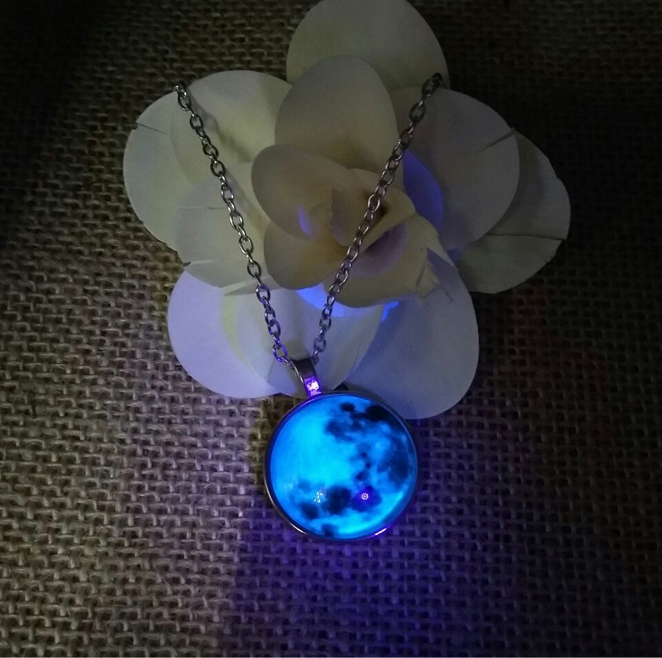 Stardust universe glass time gem Christmas sky luminous stainless steel pendant necklace