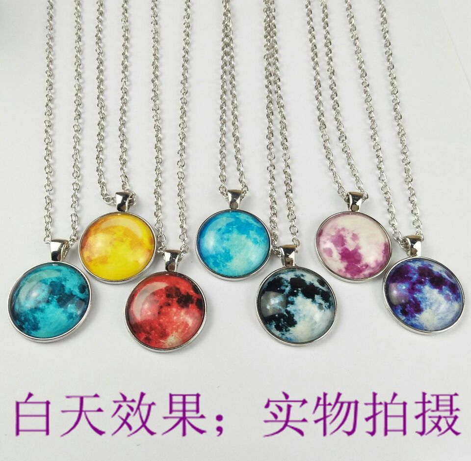Stardust universe glass time gem Christmas sky luminous stainless steel pendant necklace