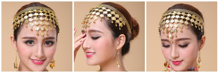 Dance Performance Accessories Headdress Belly Dance Veil Necklace Earring Bracelet Hanging Coin Gem Red Bead Head Chain