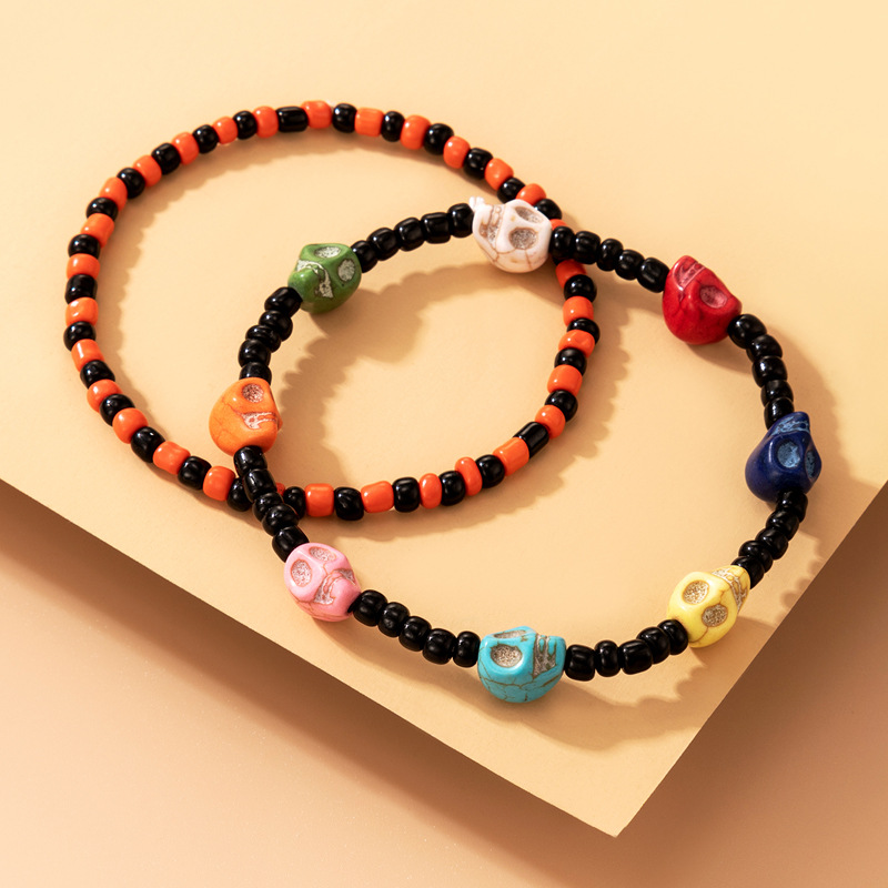 Amazon Cross-Border 2021 New Bracelet Halloween Skull Color Bead Elastic String Personalized Bracelet Amazon Cross-Border 2021 New Bracelet Halloween Skull Color Bead Elastic String Personalized Bracelet