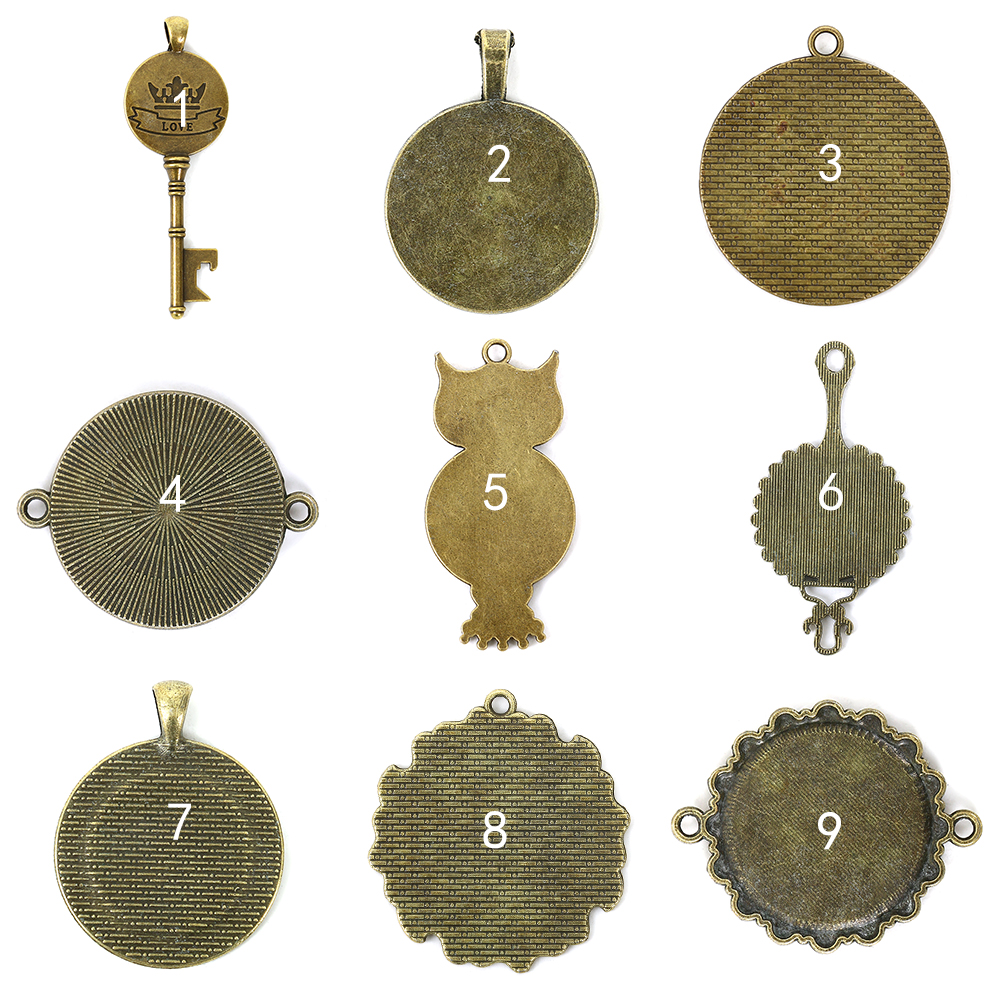 DIY Ornament Accessories round Time Gem Cabochon Necklace Pendant Collet Key Owl Shape Alloy Base