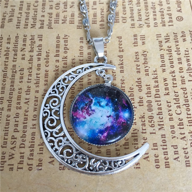European And American Foreign Trade EBay AliExpress Starry Sky Moon Time Gem Cabochon Necklace Factory Direct Sales