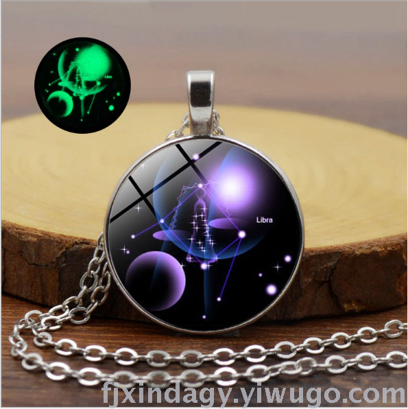Zodiac luminous time gem luminous necklace new European and American pendant sweater chain