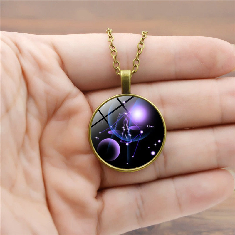 Zodiac luminous time gem luminous necklace new European and American pendant sweater chain