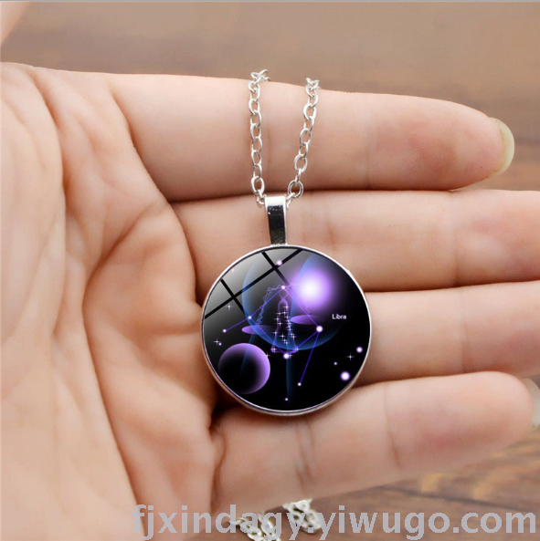 Zodiac luminous time gem luminous necklace new European and American pendant sweater chain