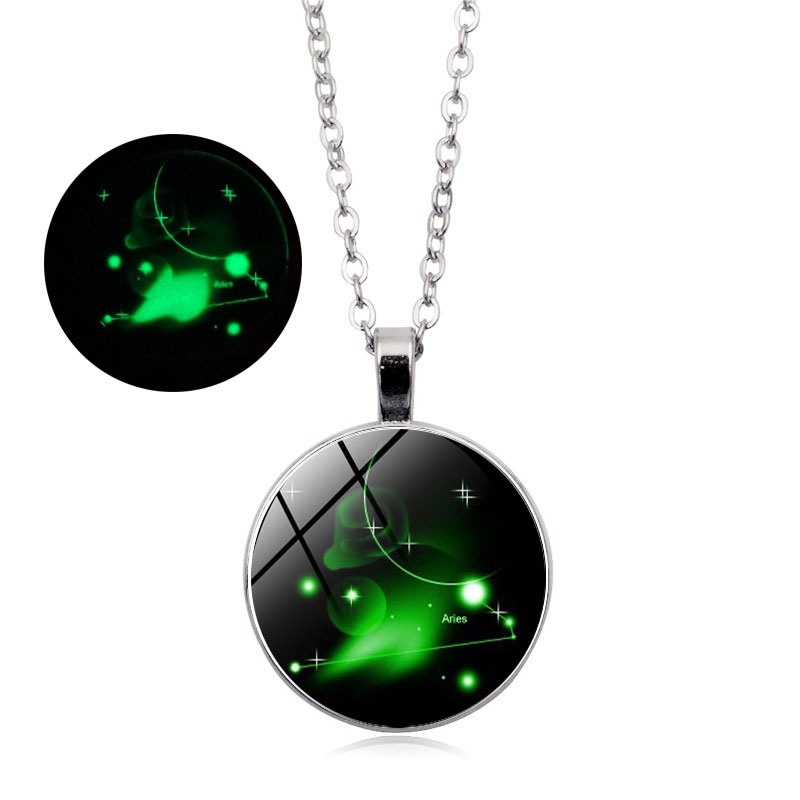 Zodiac luminous time gem luminous necklace new European and American pendant sweater chain