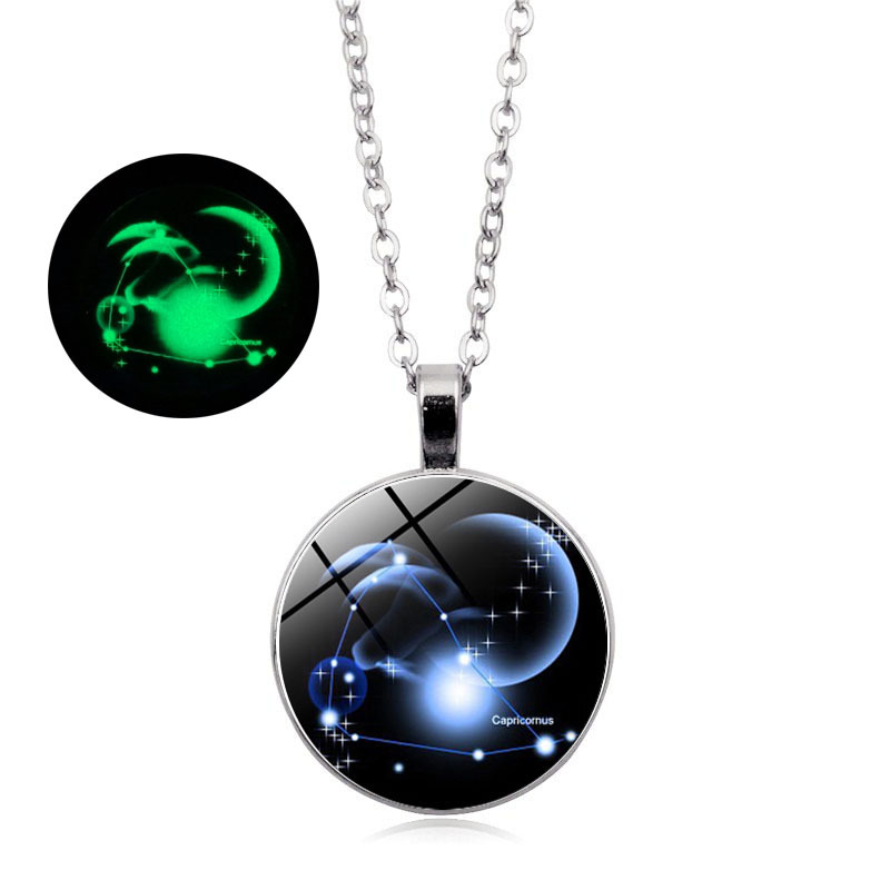 Zodiac luminous time gem luminous necklace new European and American pendant sweater chain