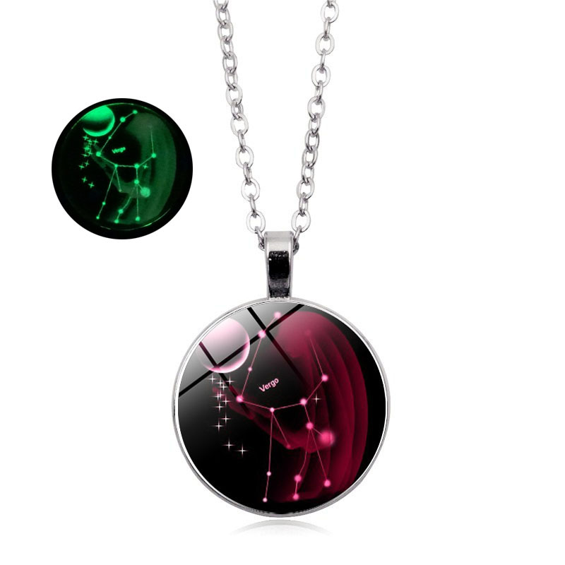 Zodiac luminous time gem luminous necklace new European and American pendant sweater chain