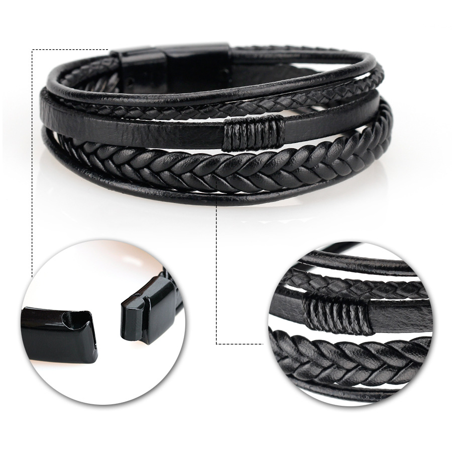 Cross-Border Hot Original European and American Style Jewelry Fashion Leather Rope Hand Weaving Bracelet Men&#039;s Bracelet Ethnic Style Jewelry