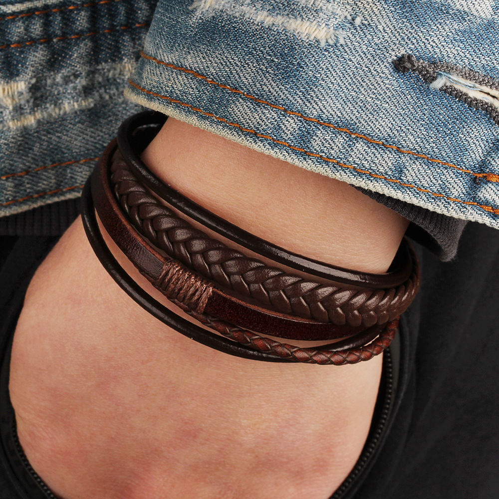 Cross-Border Hot Original European and American Style Jewelry Fashion Leather Rope Hand Weaving Bracelet Men's Bracelet Ethnic Style Jewelry
