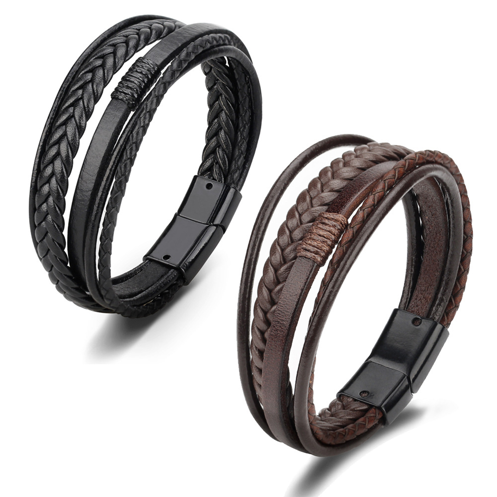 Cross-Border Hot Original European and American Style Jewelry Fashion Leather Rope Hand Weaving Bracelet Men's Bracelet Ethnic Style Jewelry