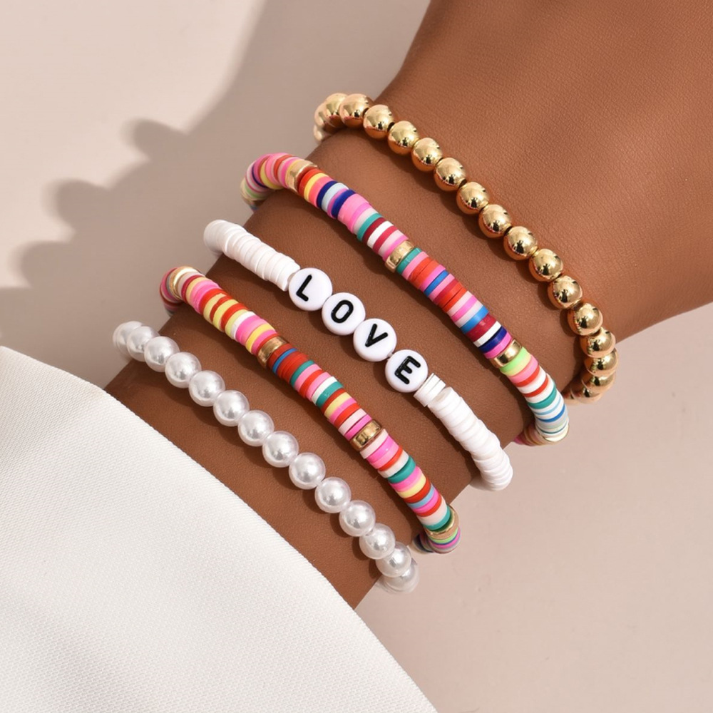Ethnic Style Bohemian Bracelet Colorful Polymer Clay Retro Temperament Pearl Polymer Clay Bracelet Bracelet Love5 Set