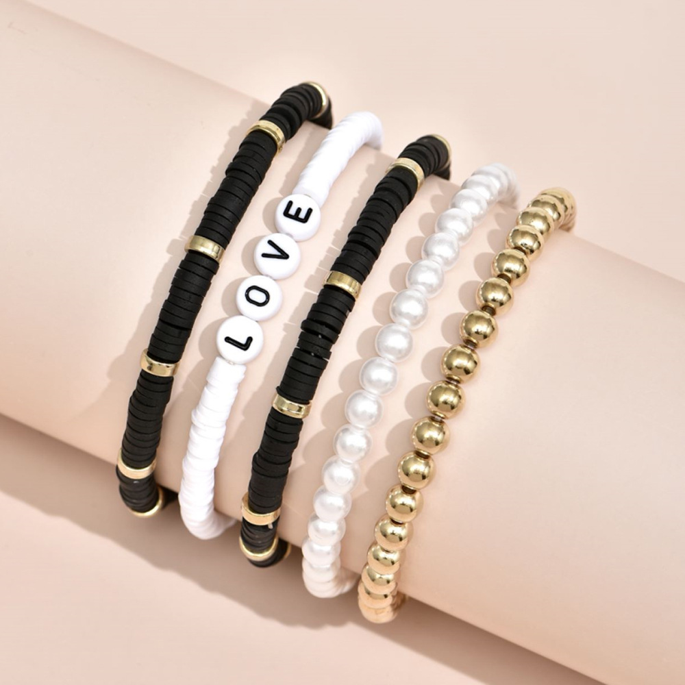 Ethnic Style Bohemian Bracelet Colorful Polymer Clay Retro Temperament Pearl Polymer Clay Bracelet Bracelet Love5 Set