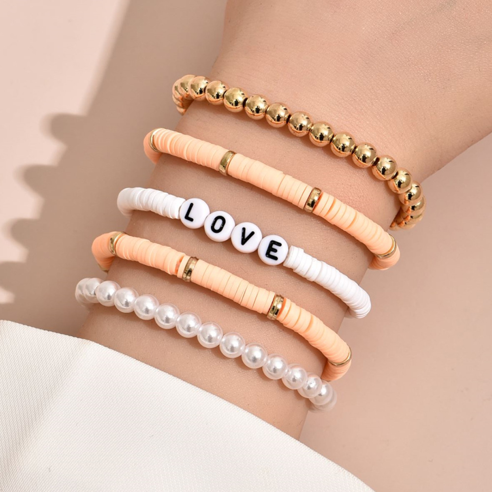 Ethnic Style Bohemian Bracelet Colorful Polymer Clay Retro Temperament Pearl Polymer Clay Bracelet Bracelet Love5 Set