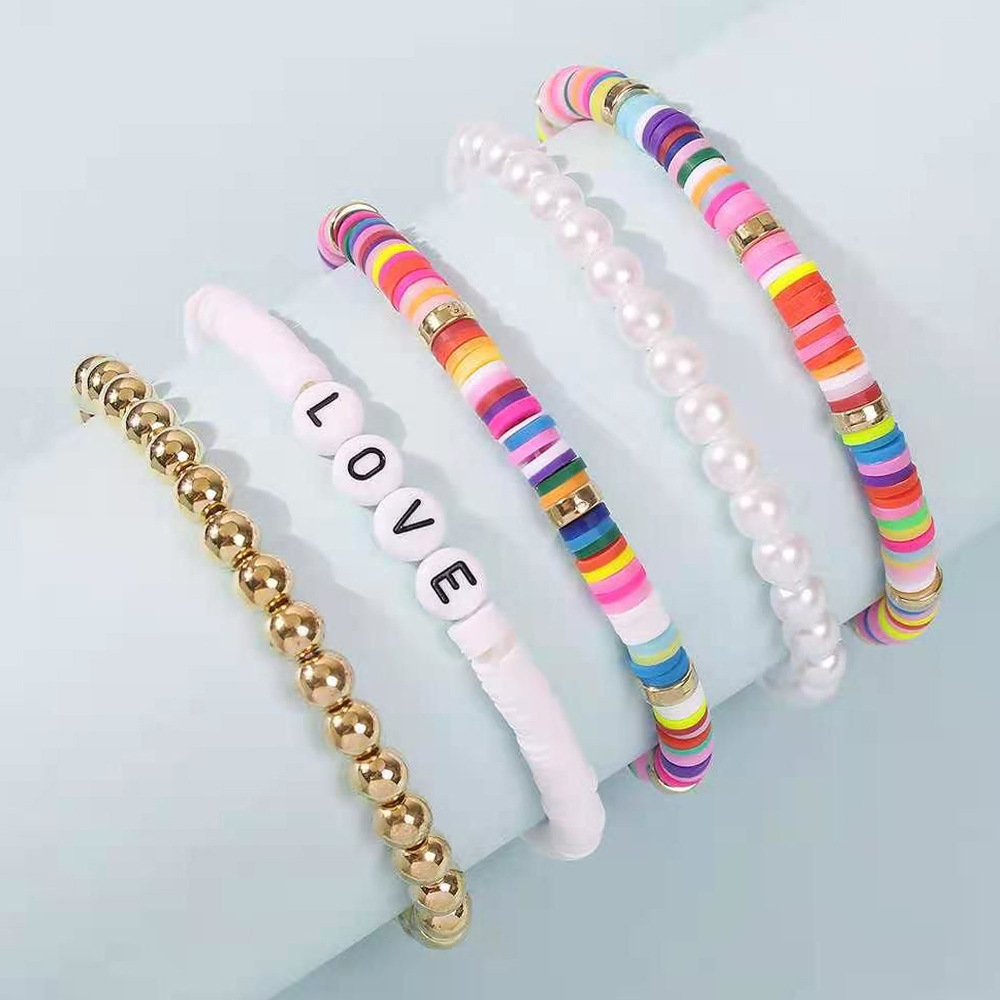 Ethnic Style Bohemian Bracelet Colorful Polymer Clay Retro Temperament Pearl Polymer Clay Bracelet Bracelet Love5 Set