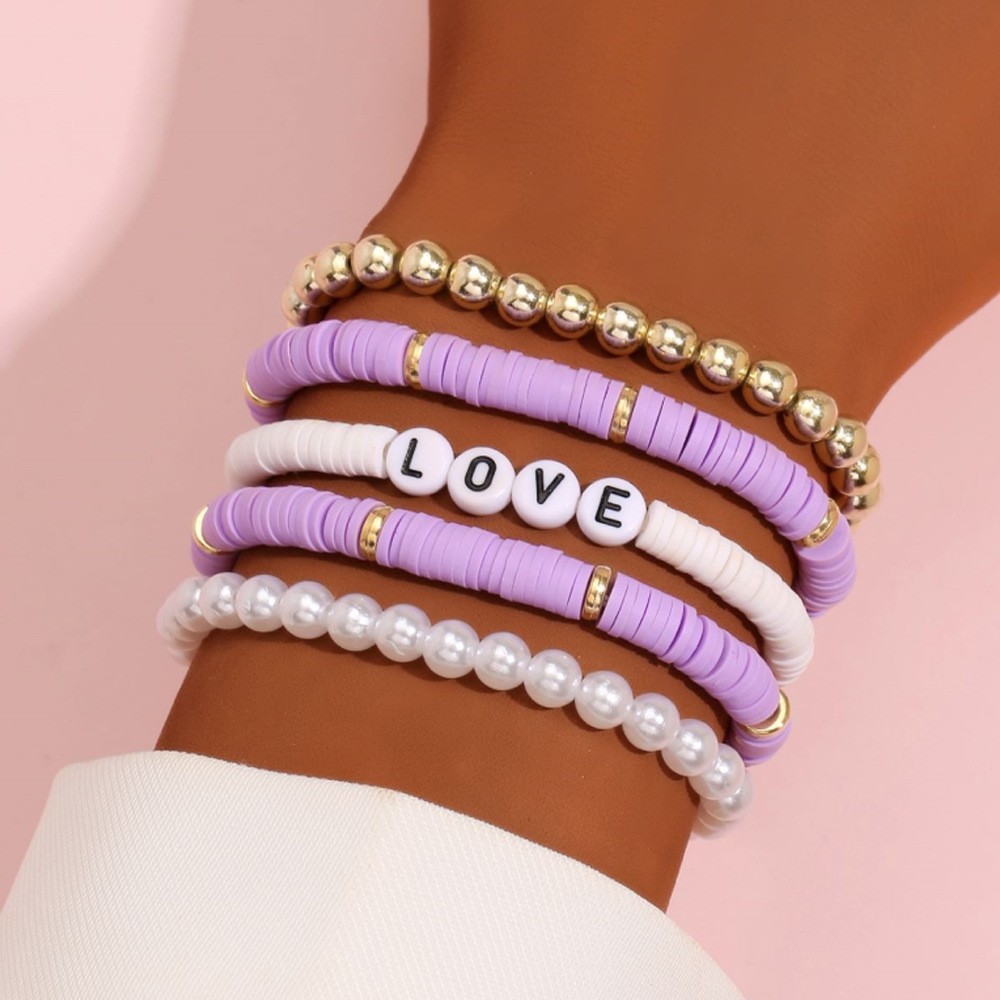 Ethnic Style Bohemian Bracelet Colorful Polymer Clay Retro Temperament Pearl Polymer Clay Bracelet Bracelet Love5 Set