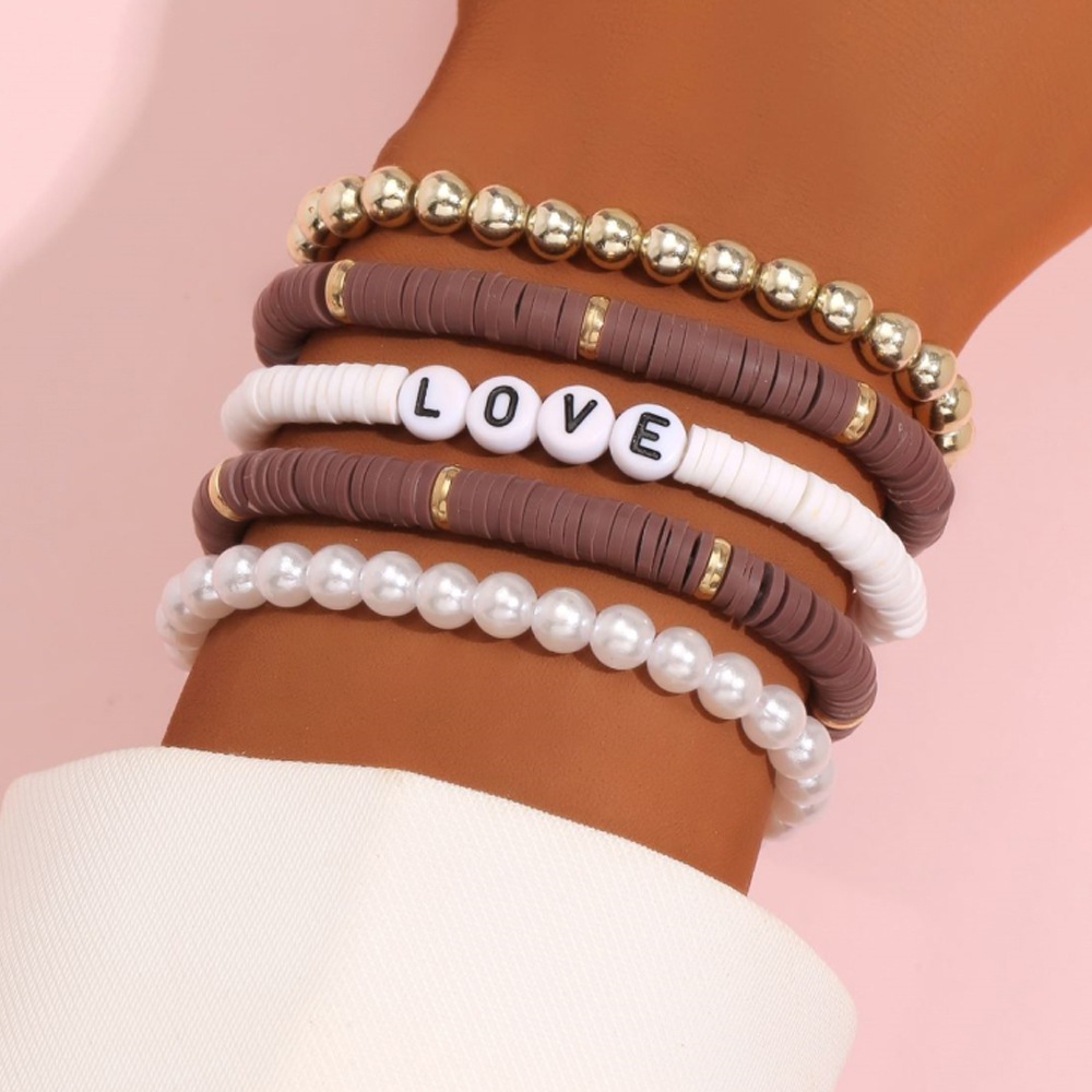 Ethnic Style Bohemian Bracelet Colorful Polymer Clay Retro Temperament Pearl Polymer Clay Bracelet Bracelet Love5 Set