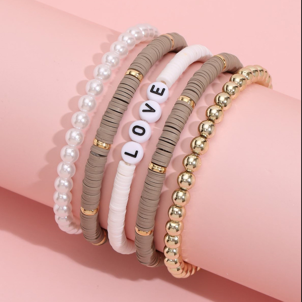 Ethnic Style Bohemian Bracelet Colorful Polymer Clay Retro Temperament Pearl Polymer Clay Bracelet Bracelet Love5 Set