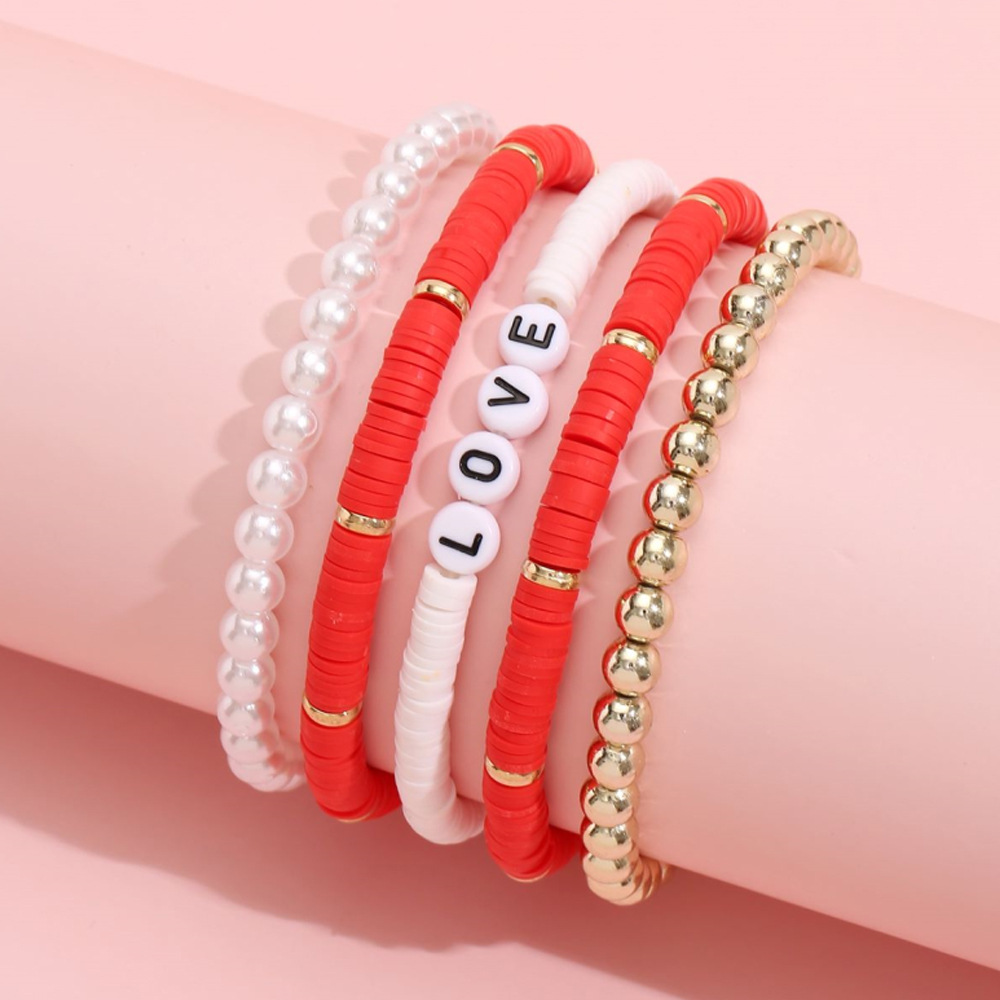 Ethnic Style Bohemian Bracelet Colorful Polymer Clay Retro Temperament Pearl Polymer Clay Bracelet Bracelet Love5 Set