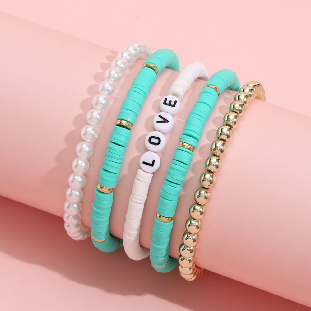Ethnic Style Bohemian Bracelet Colorful Polymer Clay Retro Temperament Pearl Polymer Clay Bracelet Bracelet Love5 Set