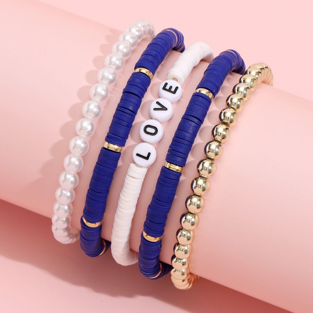 Ethnic Style Bohemian Bracelet Colorful Polymer Clay Retro Temperament Pearl Polymer Clay Bracelet Bracelet Love5 Set