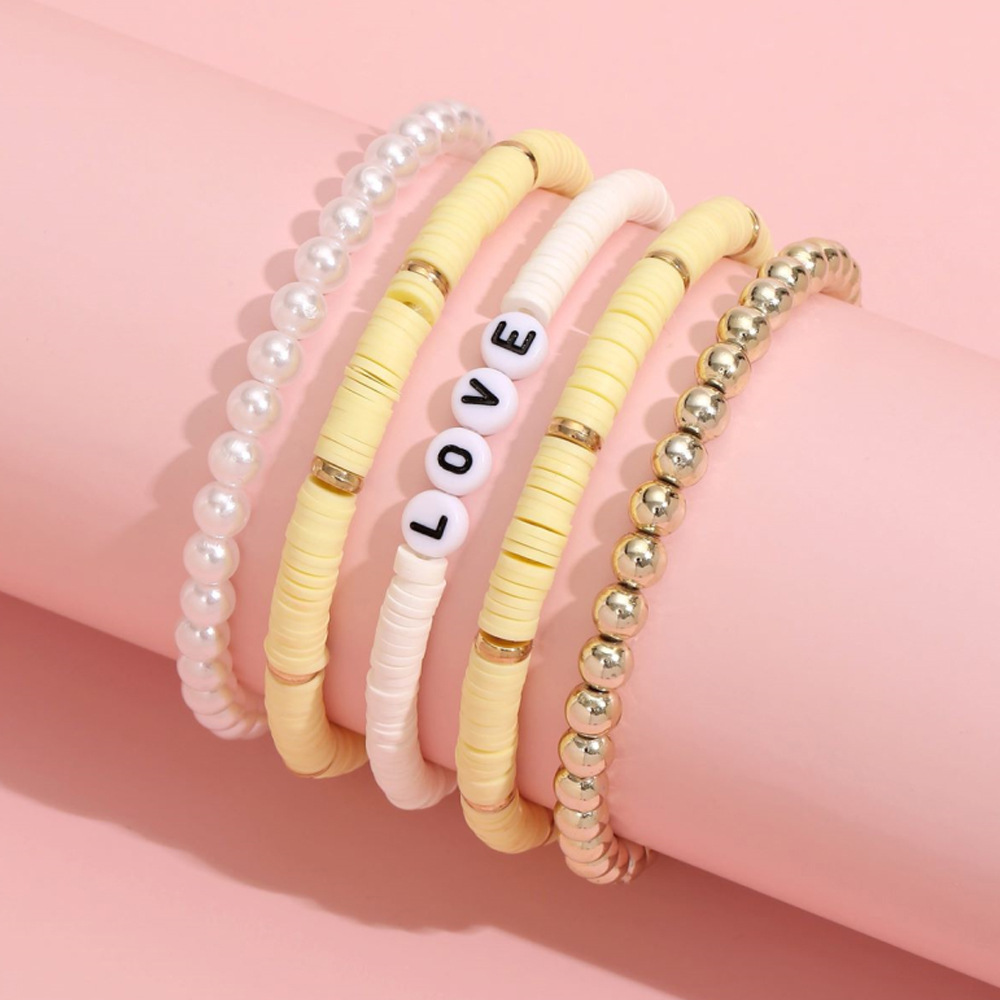 Ethnic Style Bohemian Bracelet Colorful Polymer Clay Retro Temperament Pearl Polymer Clay Bracelet Bracelet Love5 Set