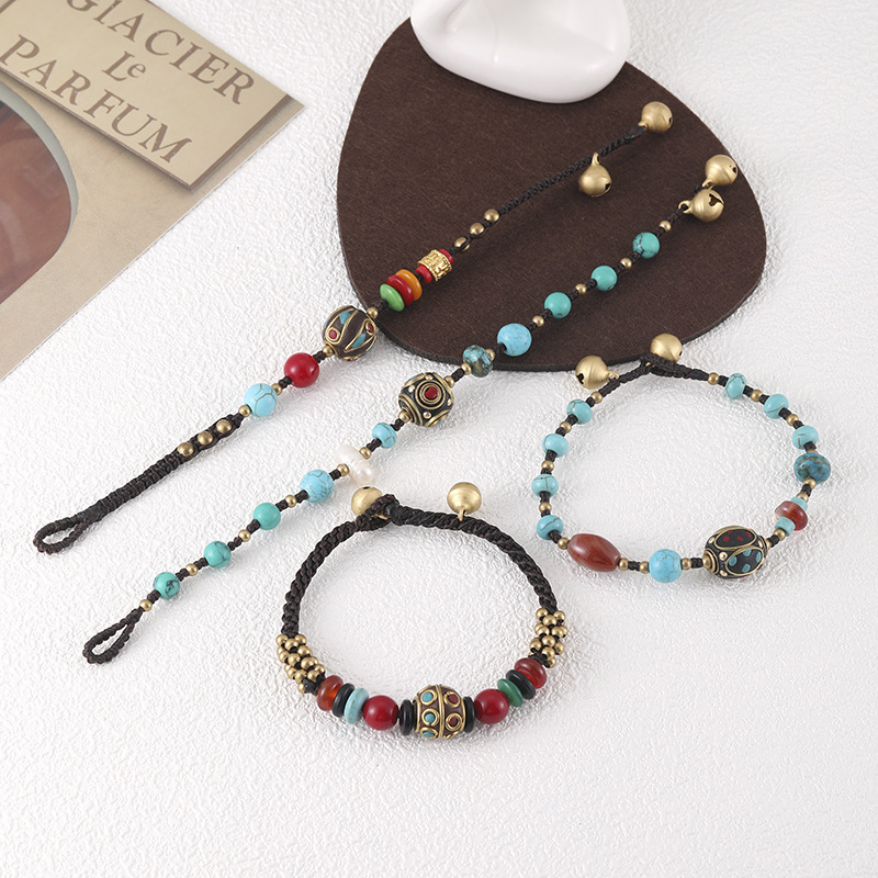 New Ethnic Style Jewelry Nepal Beads Turquoise Bracelet Cross-Border Retro Fashion Minimalism Hand Weaving Bracelet