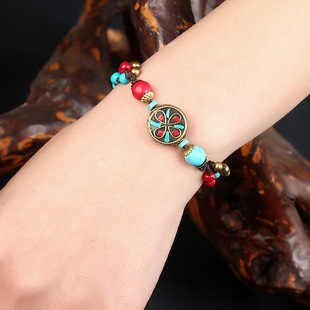 New Ethnic Style Jewelry Nepal Beads Turquoise Bracelet Cross-Border Retro Fashion Minimalism Hand Weaving Bracelet
