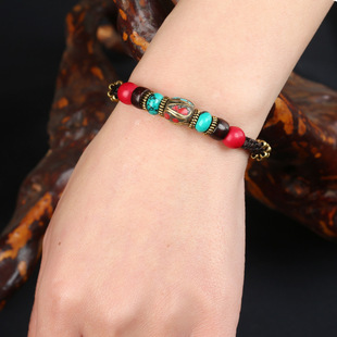 New Ethnic Style Jewelry Nepal Beads Turquoise Bracelet Cross-Border Retro Fashion Minimalism Hand Weaving Bracelet