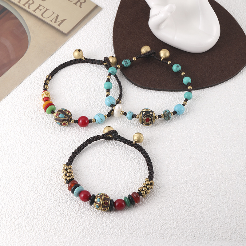 New Ethnic Style Jewelry Nepal Beads Turquoise Bracelet Cross-Border Retro Fashion Minimalism Hand Weaving Bracelet