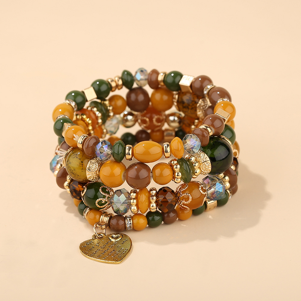 European and American Fashion Bohemian Ethnic Style Multi-Layer Bracelet Crystal Peach Heart Beaded Ladies Hand Jewelry Wholesale