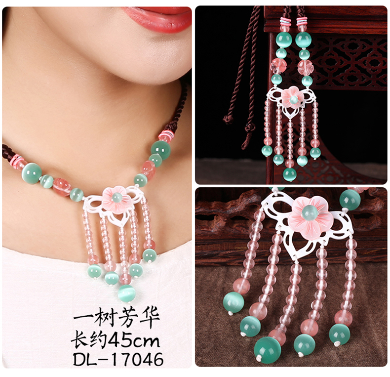 Ethnic Style Flower Shell Patch Necklace Black Agate Red Shell Pearls Retro Temperament Wild Super Fairy Clavicle Chain Necklace for Women