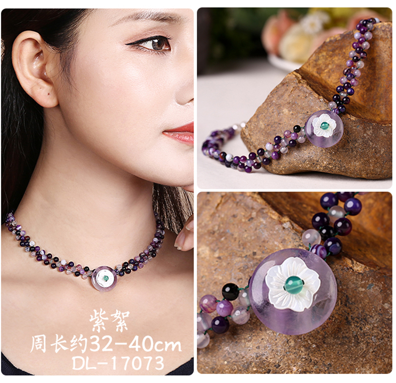 Ethnic Style Flower Shell Patch Necklace Black Agate Red Shell Pearls Retro Temperament Wild Super Fairy Clavicle Chain Necklace for Women