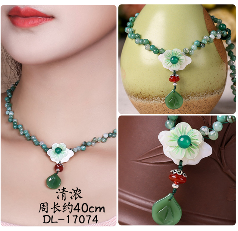 Ethnic Style Flower Shell Patch Necklace Black Agate Red Shell Pearls Retro Temperament Wild Super Fairy Clavicle Chain Necklace for Women