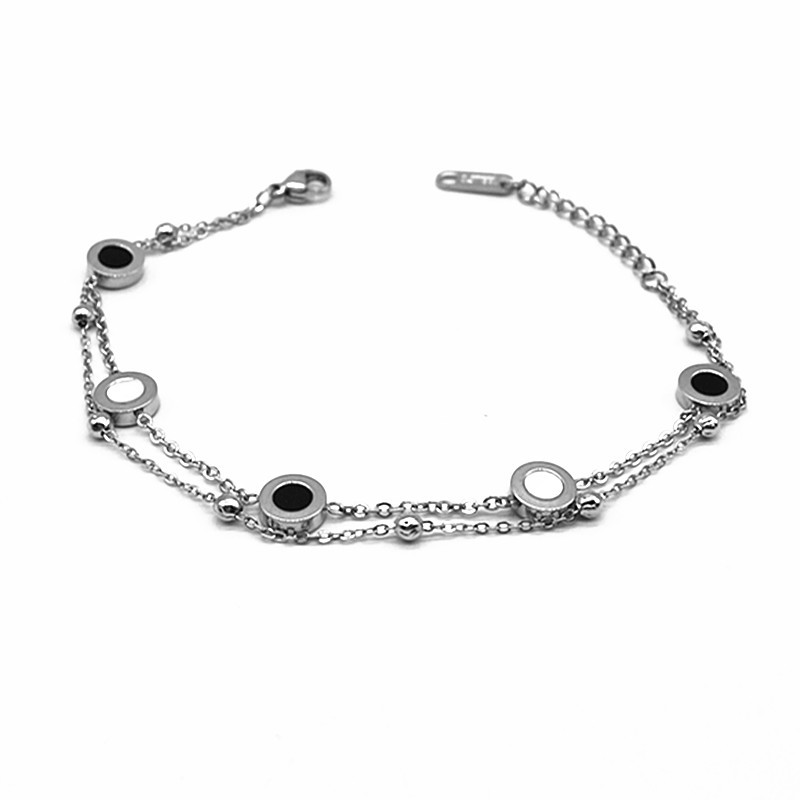 Hot Sale DIY Rose Gold Black Agate White Shell Double Layer Stainless Steel Bracelet European and American Simple Hand Jewelry Large Quantity Excellent