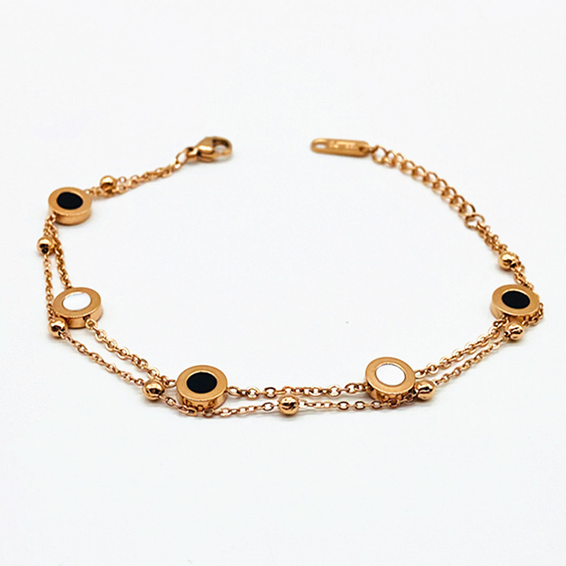 Hot Sale DIY Rose Gold Black Agate White Shell Double Layer Stainless Steel Bracelet European and American Simple Hand Jewelry Large Quantity Excellent
