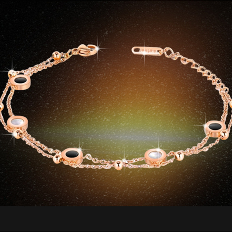 Hot Sale DIY Rose Gold Black Agate White Shell Double Layer Stainless Steel Bracelet European and American Simple Hand Jewelry Large Quantity Excellent