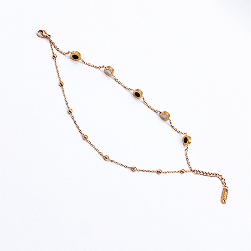 Hot Sale DIY Rose Gold Black Agate White Shell Double Layer Stainless Steel Bracelet European and American Simple Hand Jewelry Large Quantity Excellent
