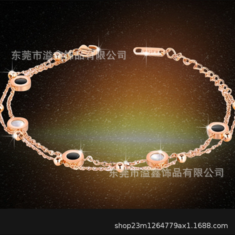 Hot Sale DIY Rose Gold Black Agate White Shell Double Layer Stainless Steel Bracelet European and American Simple Hand Jewelry Large Quantity Excellent