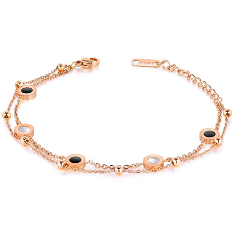 Hot Sale DIY Rose Gold Black Agate White Shell Double Layer Stainless Steel Bracelet European and American Simple Hand Jewelry Large Quantity Excellent